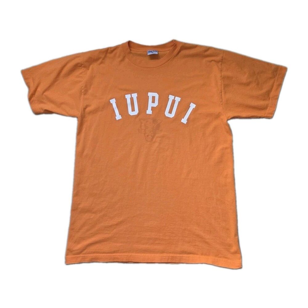 VTG Time Out IUPUI Jaguars Basketball Shirt Orange Graphic Tee Unisex Adult XL